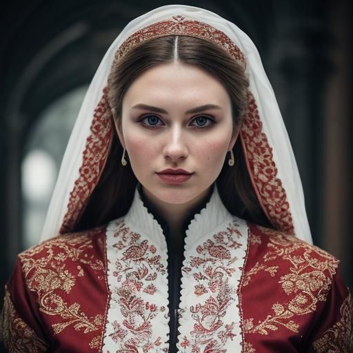 Young Woman in Traditional Slavic Clothing Portrait