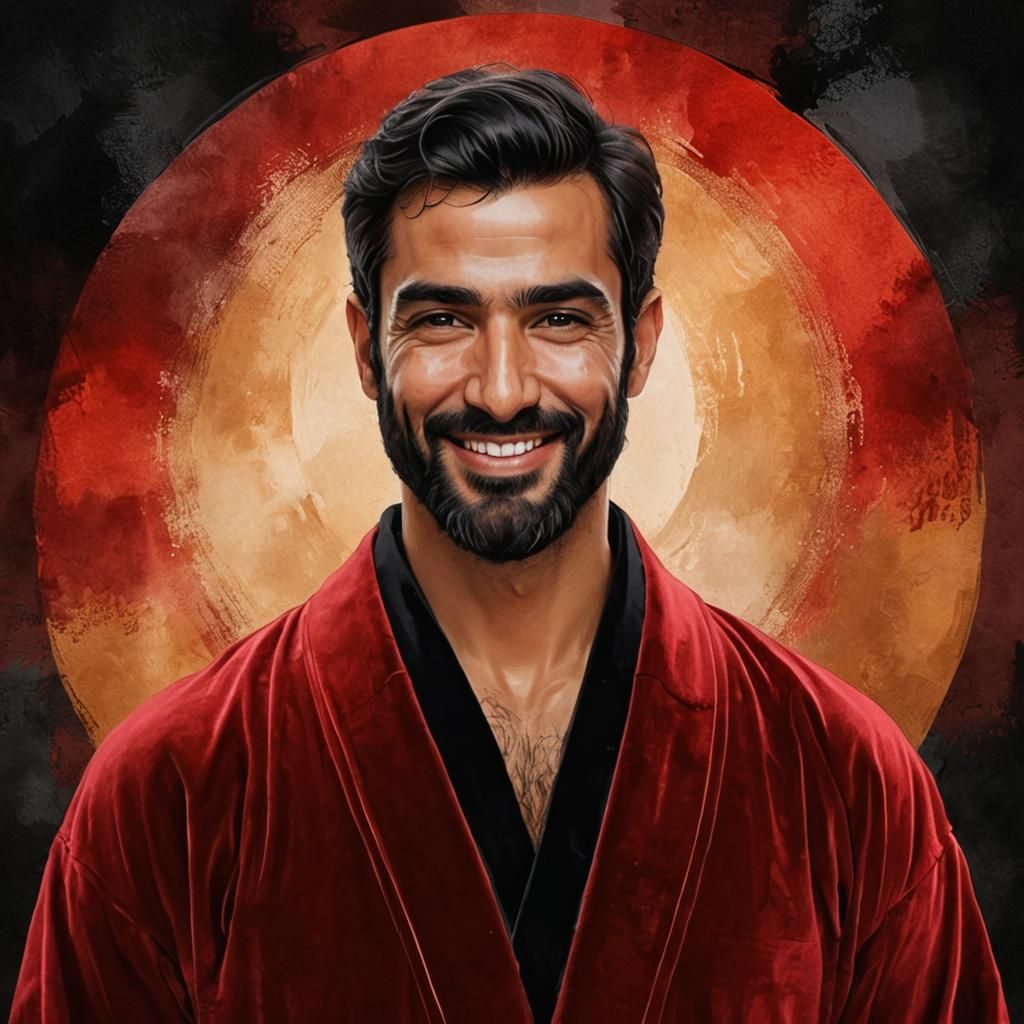 Elegant Man in Red Velvet Robe, Alcohol Ink Art
