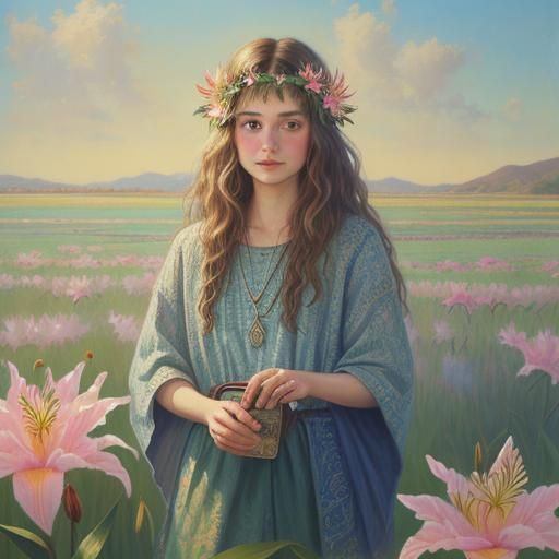 Boho Wavy Lilies in Oil Painting Style