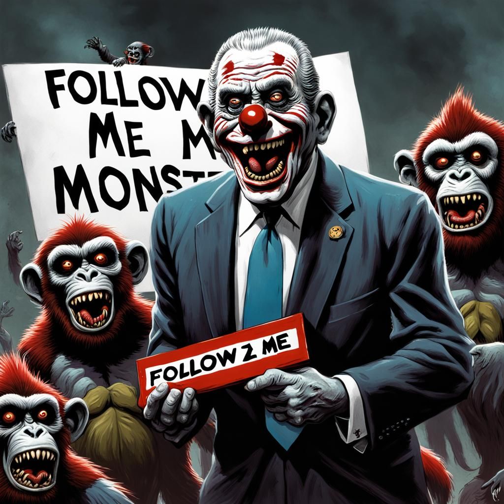 Zombie Monkey Monster Clown Lyndon Johnson Holding a sign th...