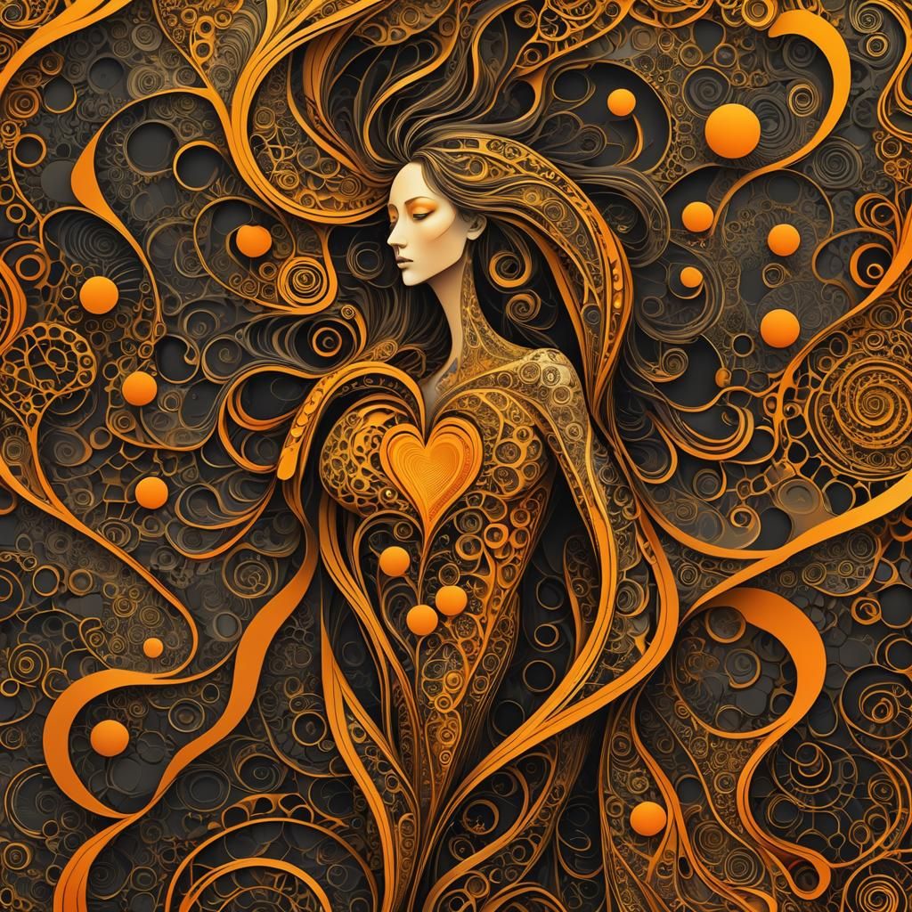 Abstract Woman with Heart and Musical Vibrations