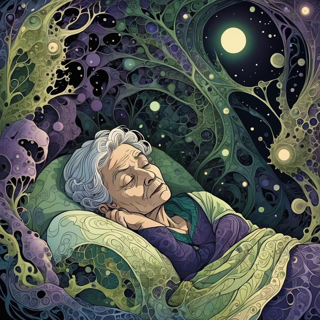 Eerie Fractal Image: Old Woman Sleeping with Maggots