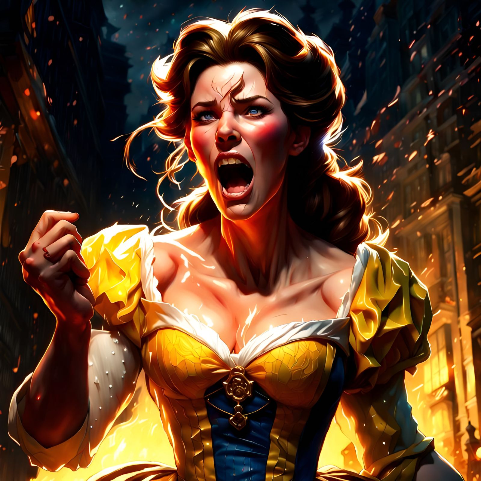 Princess Belle Yelling Angrily: Digital Art Portrait
