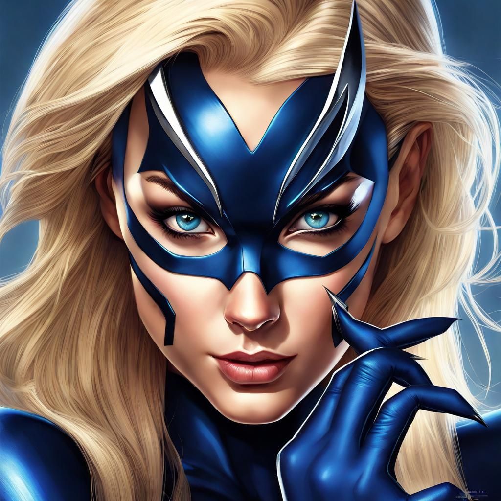 Blonde Superhero Girl with Claws in Hyperrealistic Style