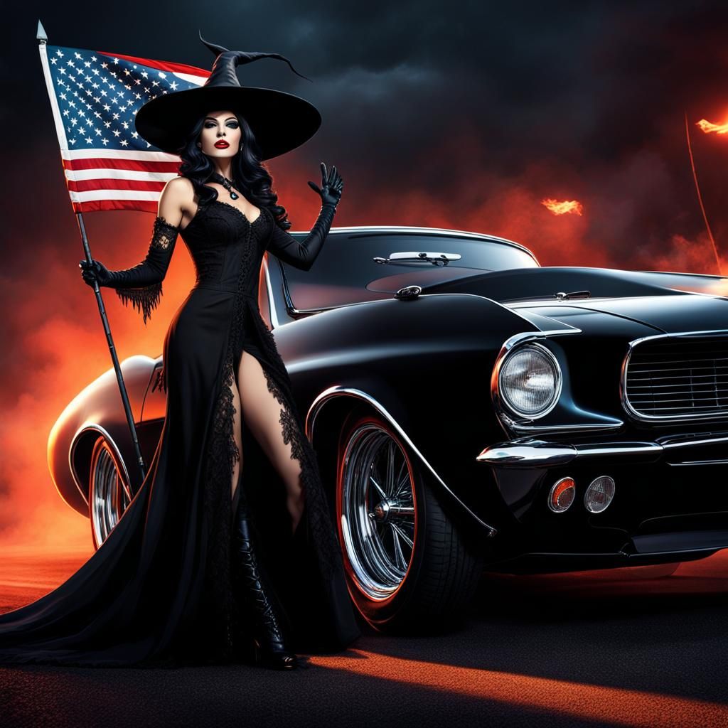 Witch Drag Racing a Ghost Car in Horror Style
