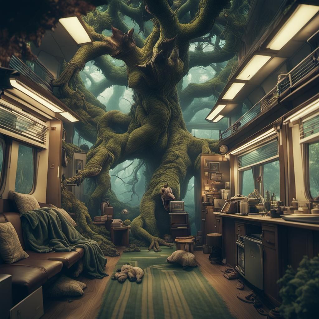 Symbiotic Society Living in Trees: Cinematic Film Still