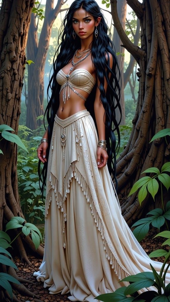Pocahontas in Gown in Twilight Forest