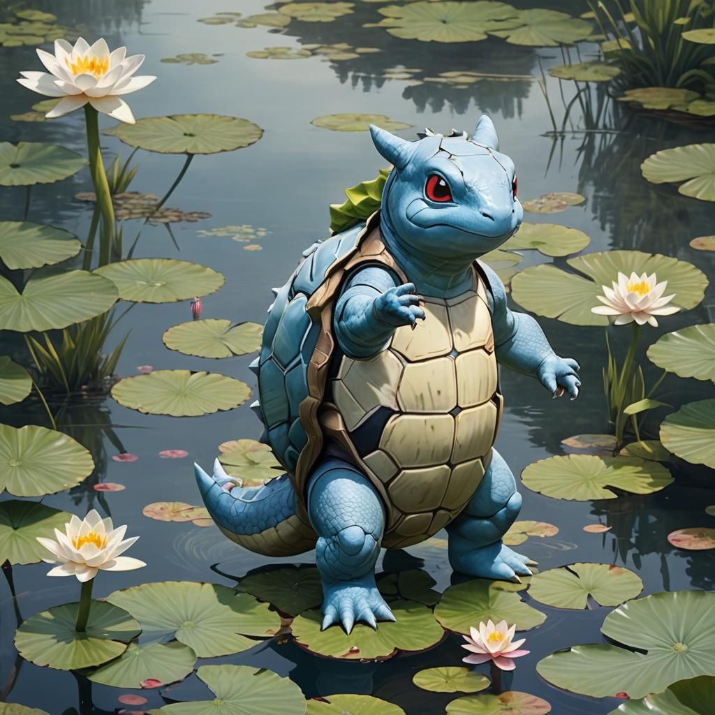 Hyper-Realistic Wartortle on Misty Lake