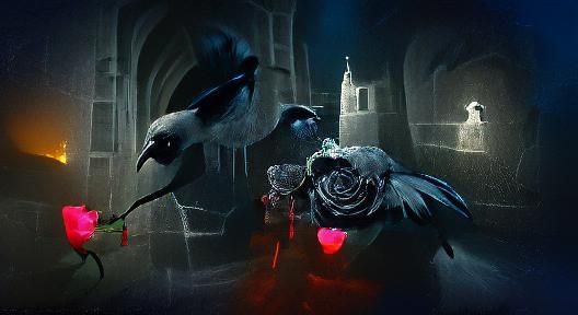 Gothic Castle: Crow Delivers Rose to Ghost Bride
