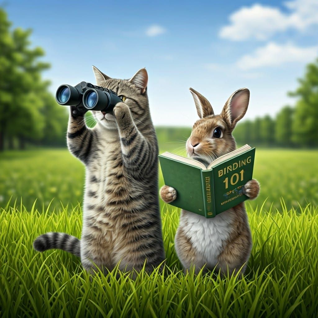 Furry Friends Birdwatching Together in Whimsical Style