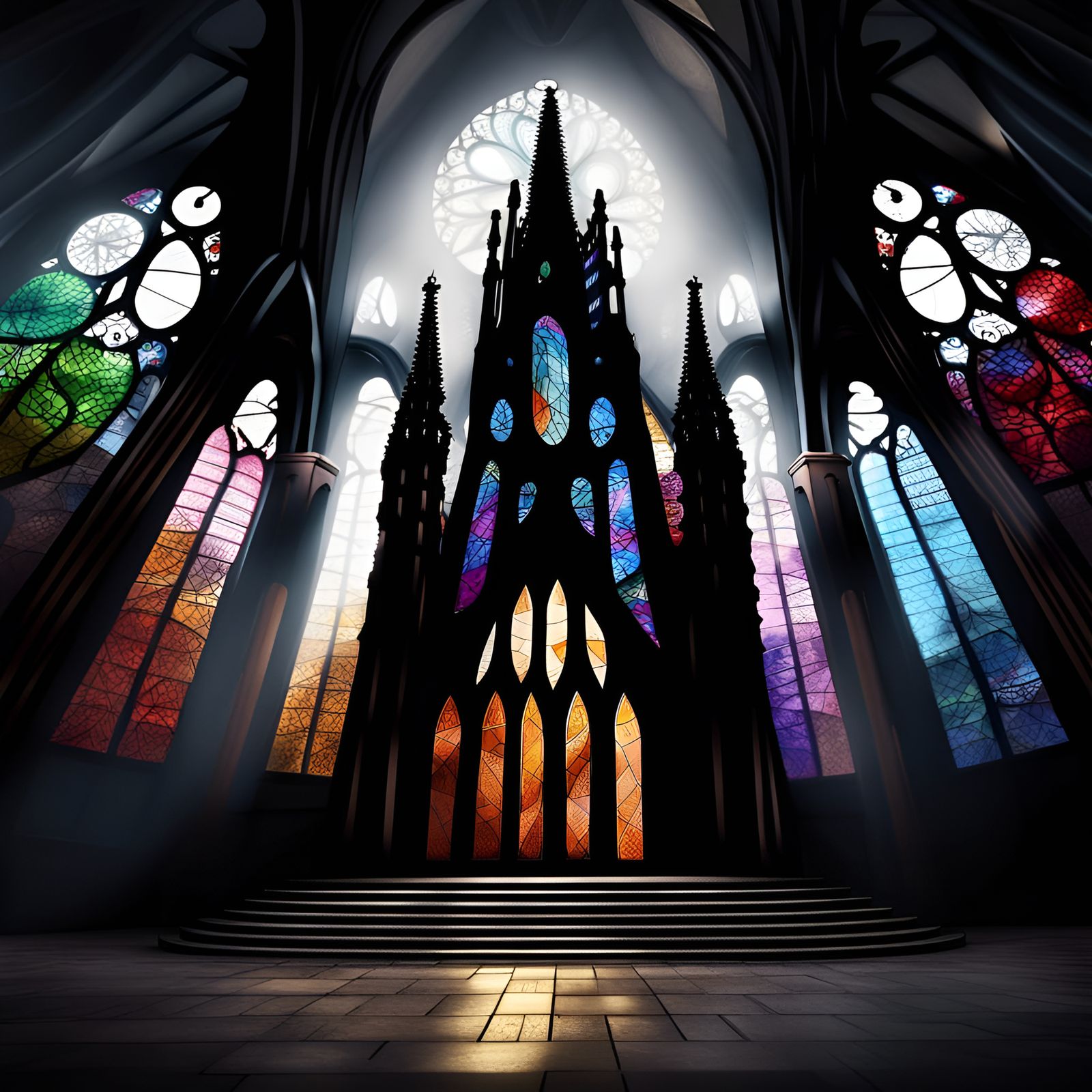 Gothic Sagrada Familia Cathedral with Stained Glass