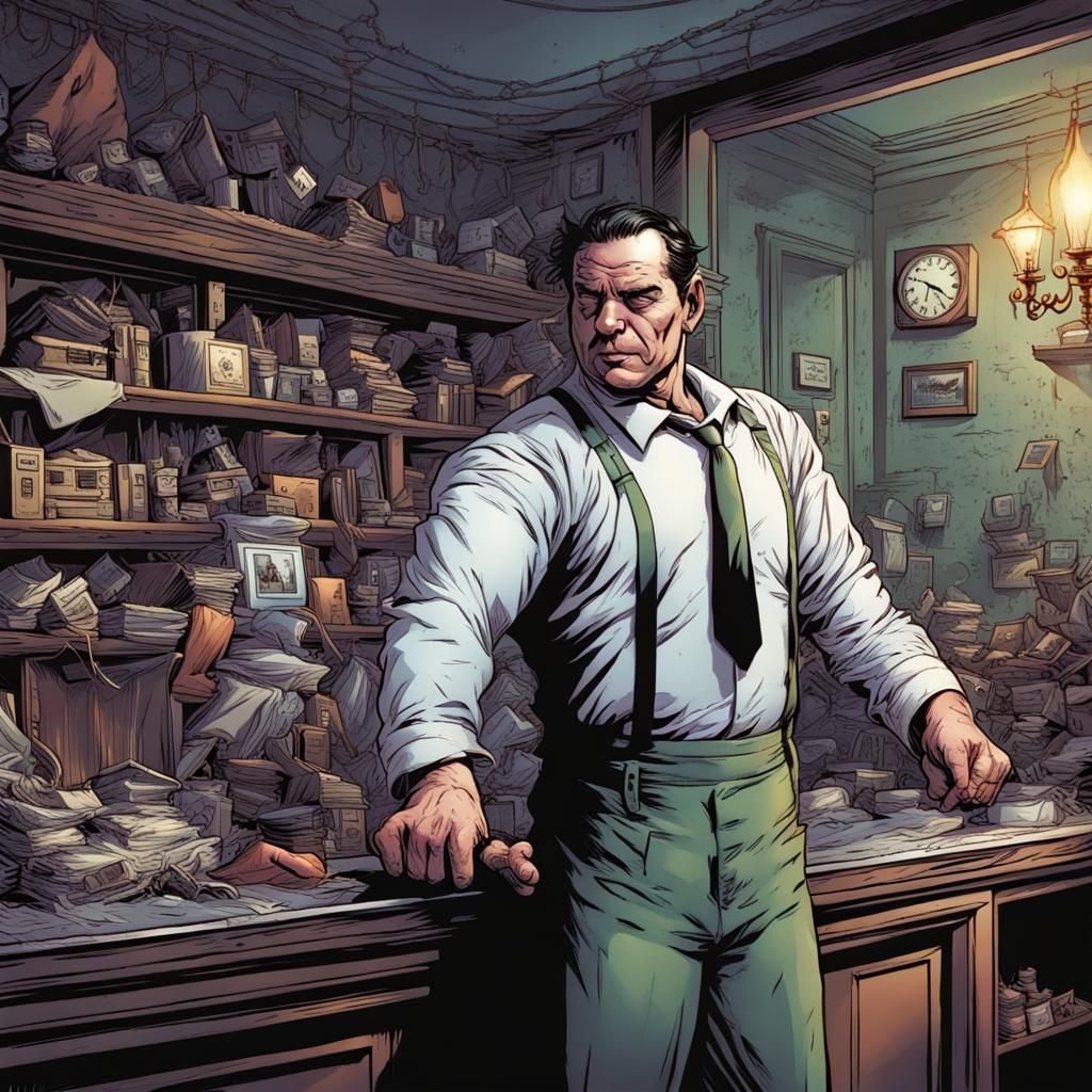 Evil Hotel Worker in Comic Book Art Style