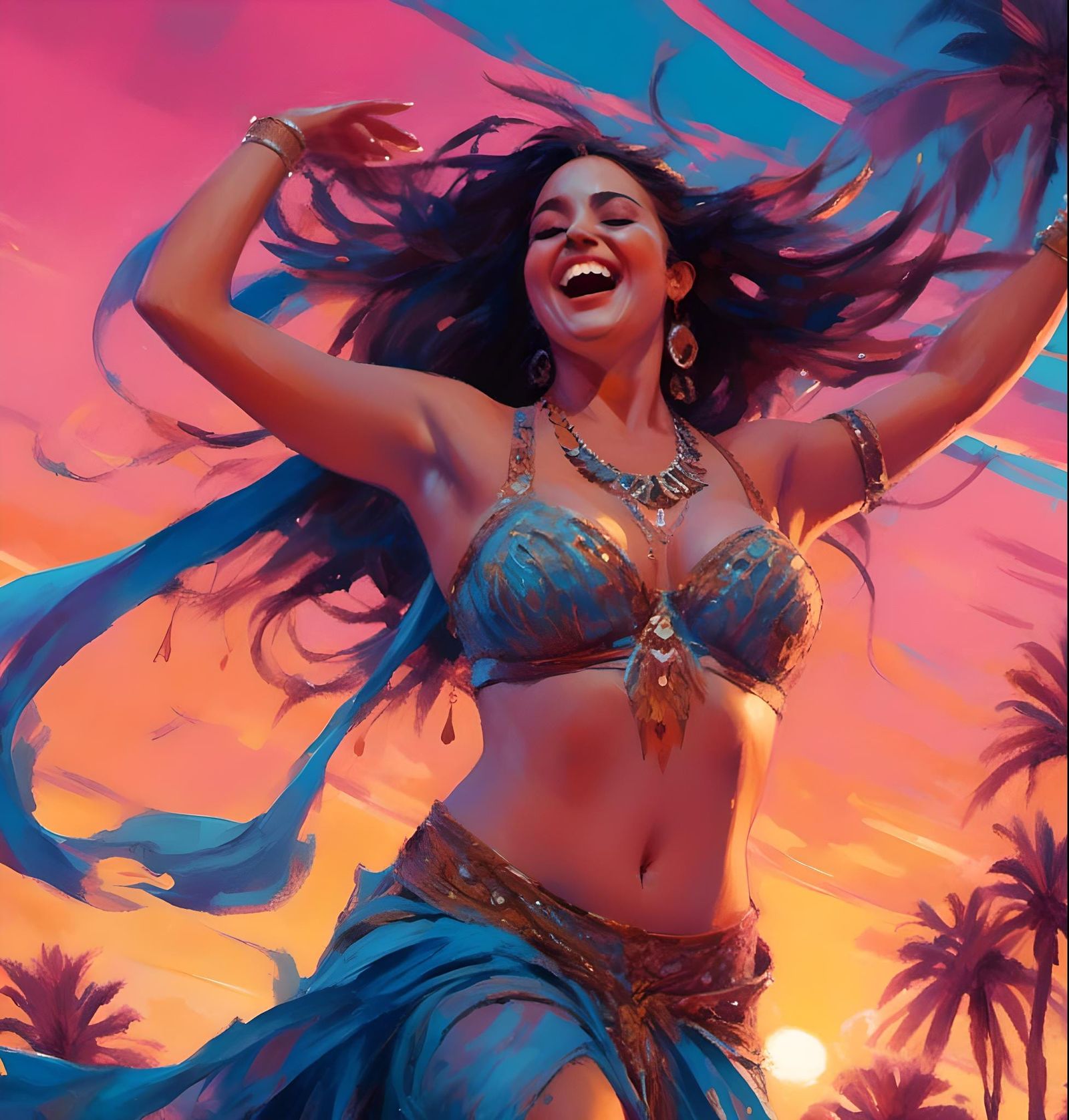 Captivating Belly Dancer in Desert Watercolor