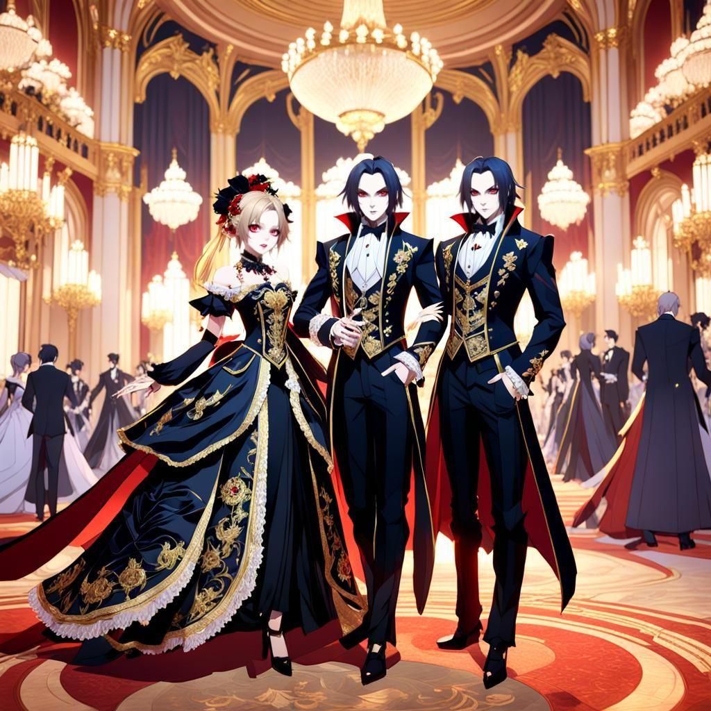 Elegant Vampires Arriving at Gala: 3D Anime Art