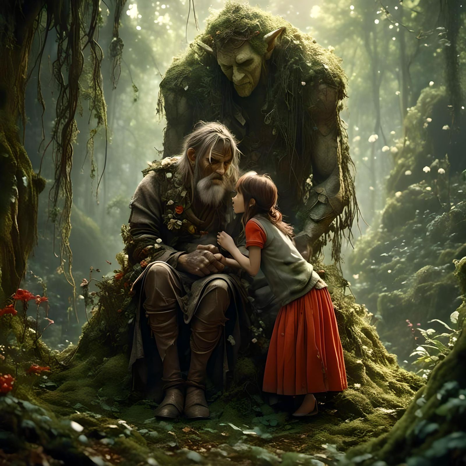 Little Girl and Grandpa in Anime Style