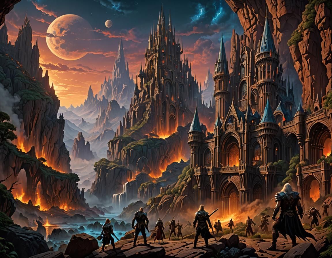 Fantasy landscape, style of Clyde Caldwell
