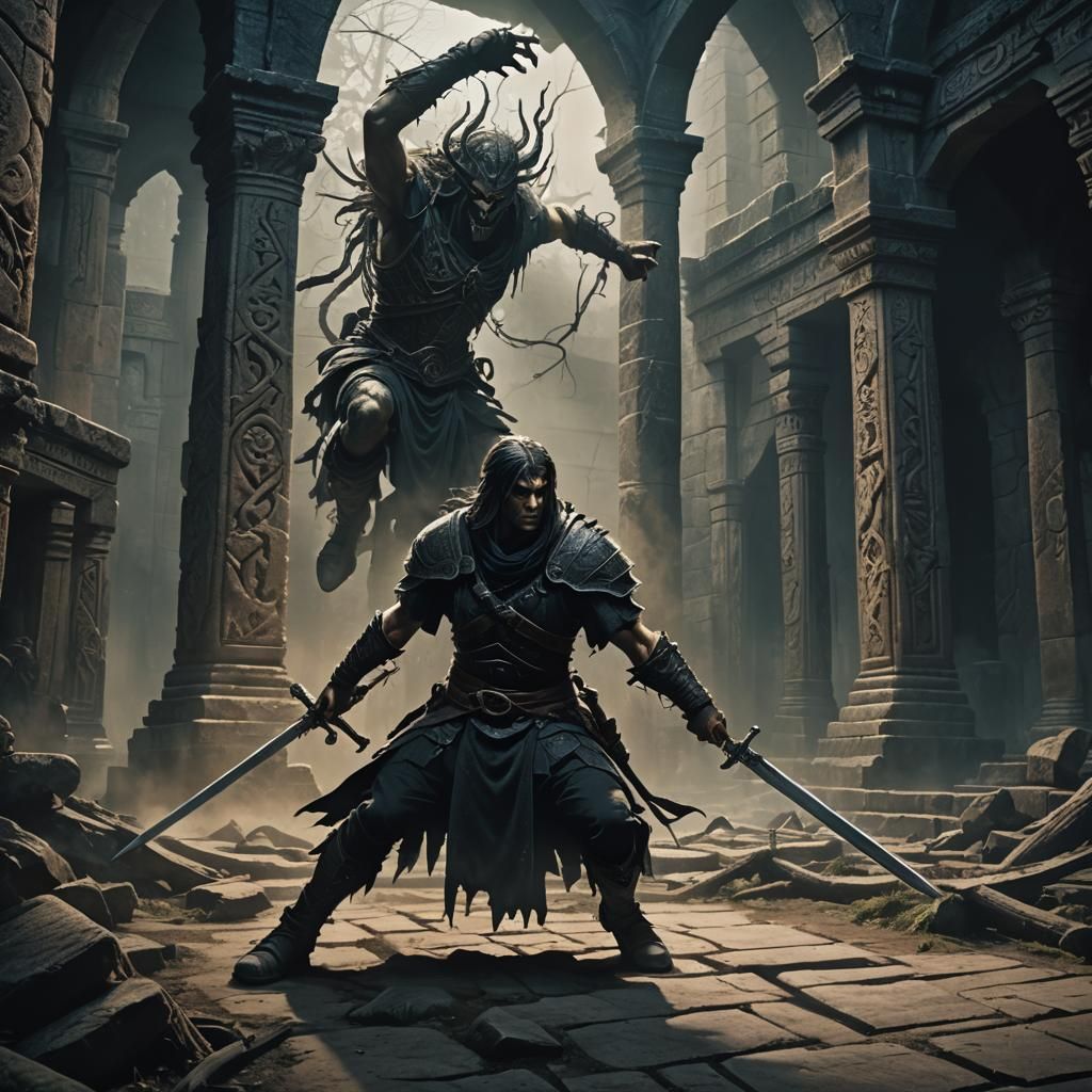 Warrior's Assault in Dark Fantasy Illustration