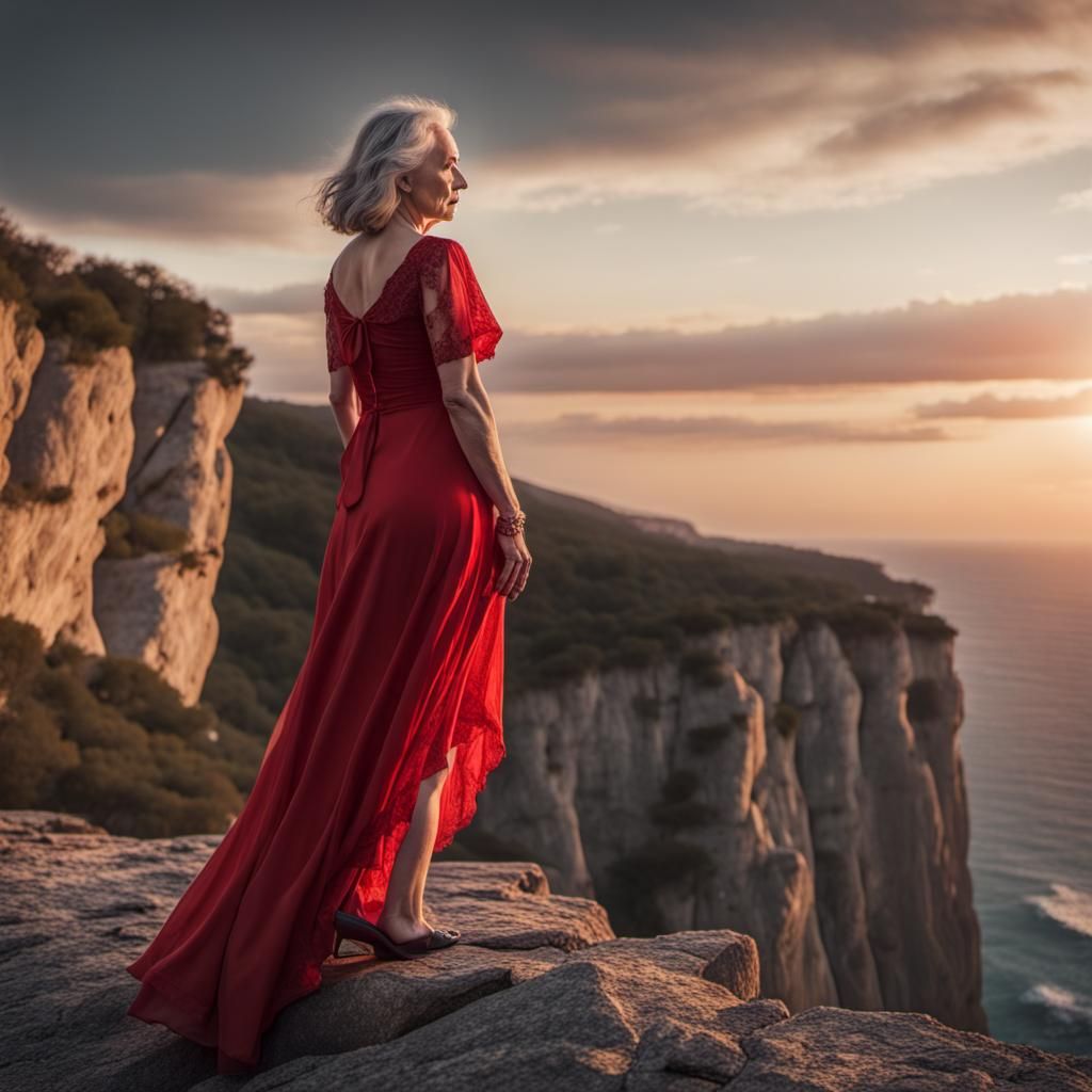 Old woman on a cliff