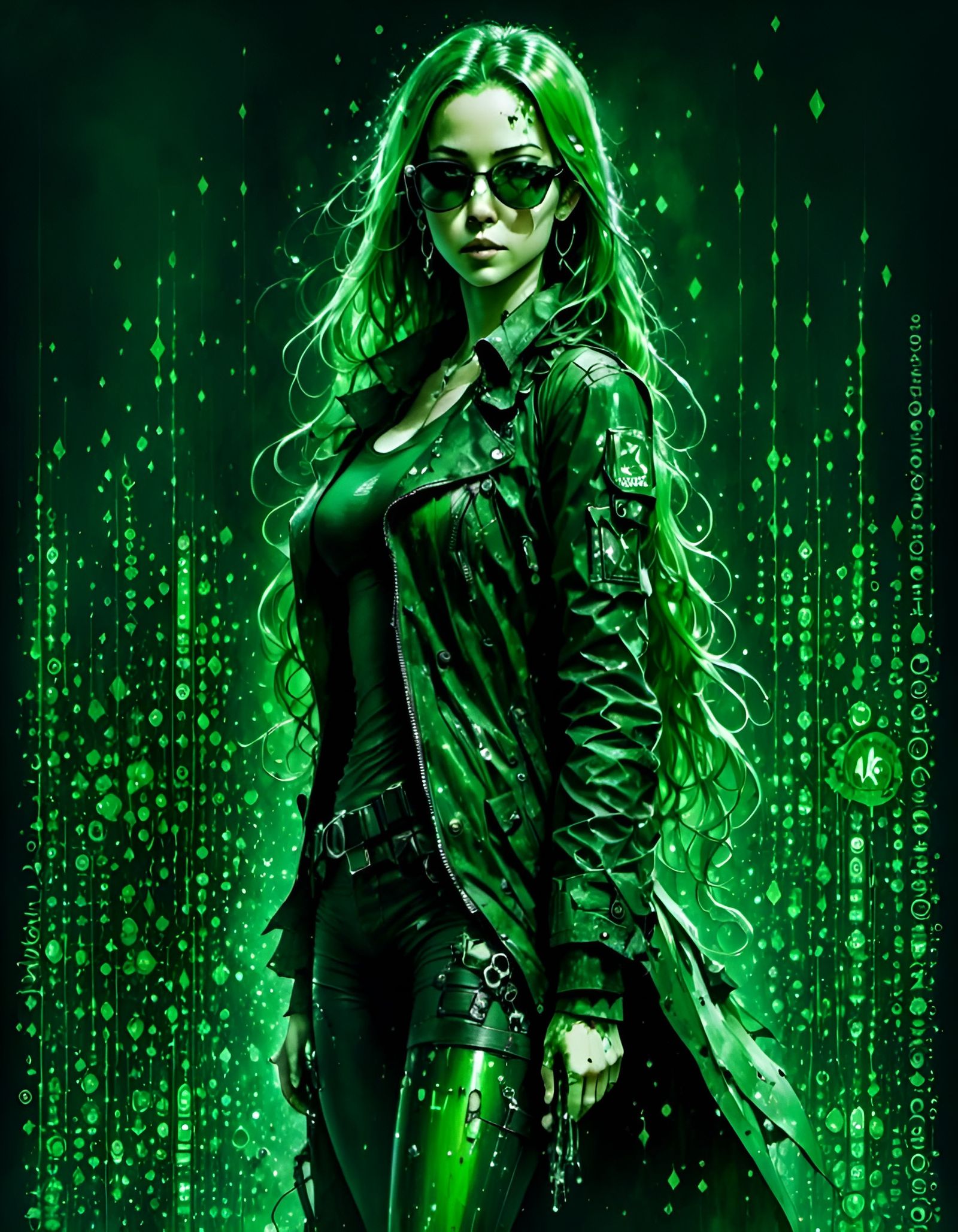 Matrix Code Girl in Sunglasses Digital Art