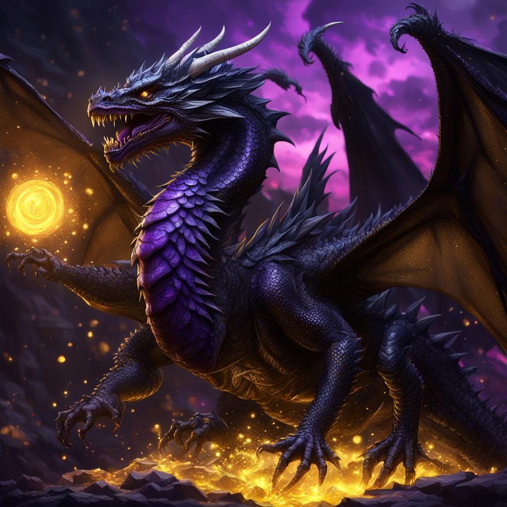 Black Dragon with Pink Wings: Dark Fantasy Art