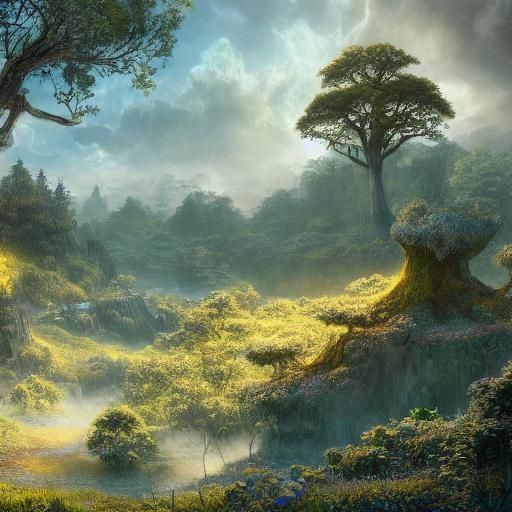 Fantasia Plains with Glowing Portal, Digital Art