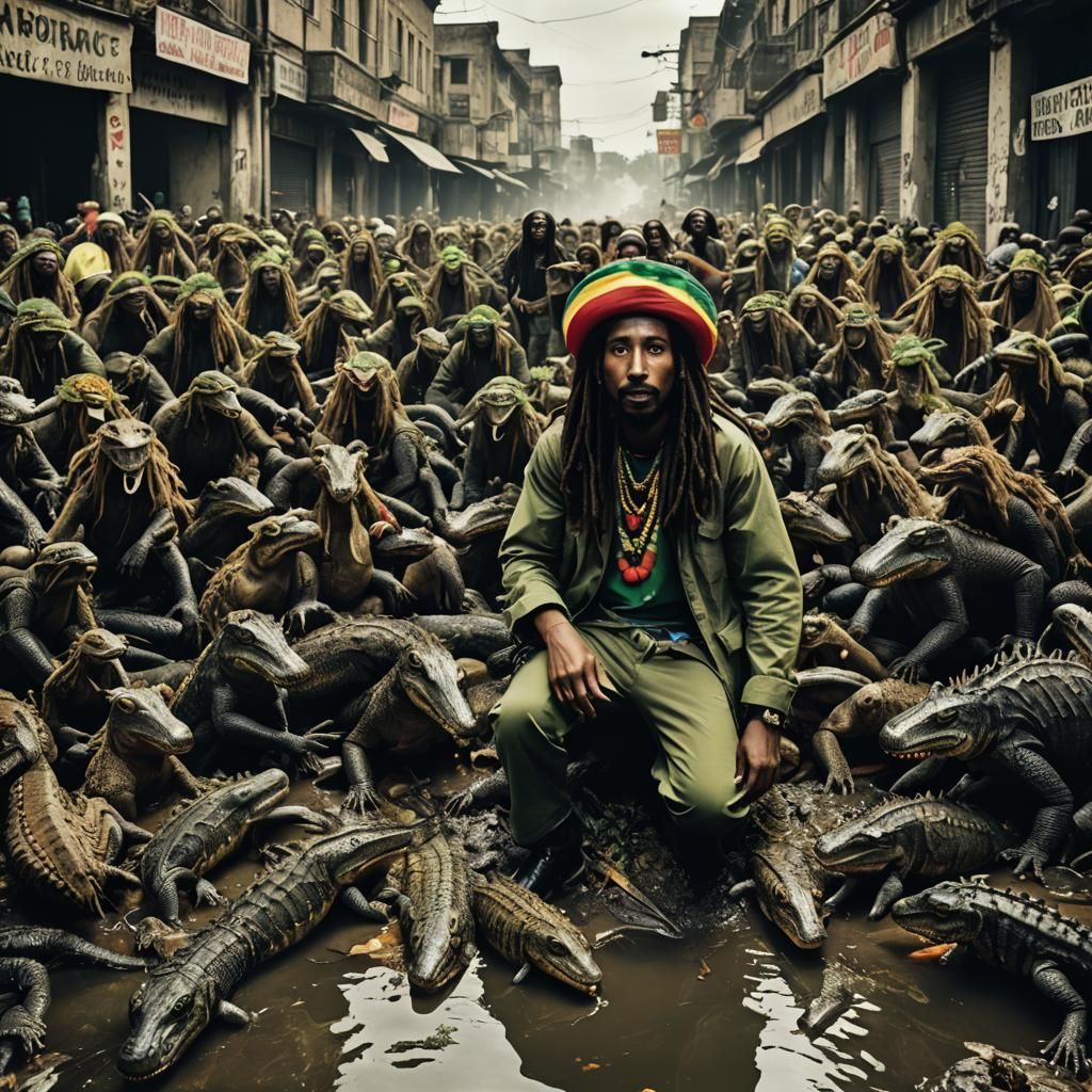 Urban Swamp: Rastaman Surrounded by Crocodiles