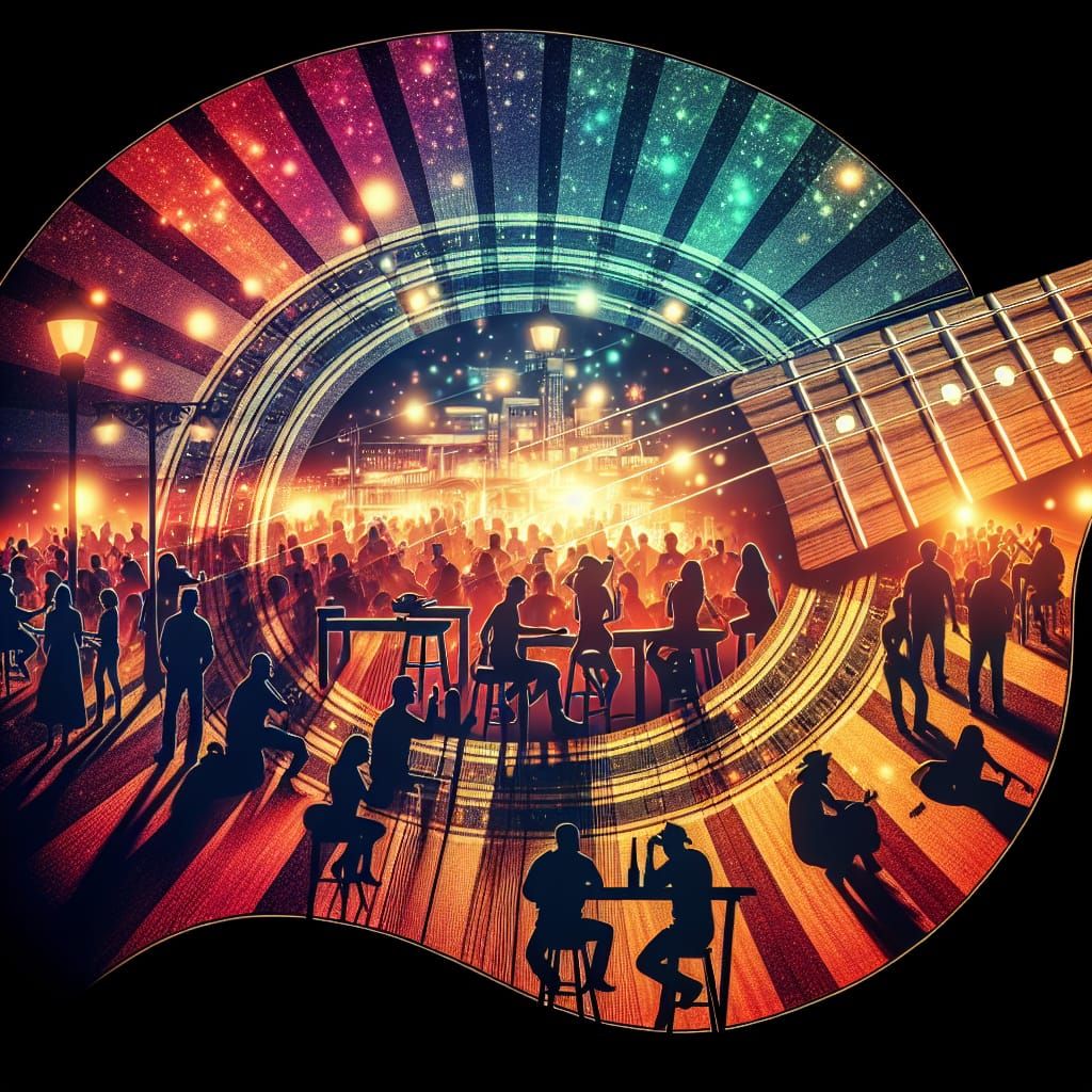 Country Bar in Guitar Silhouette with Radial Gradient