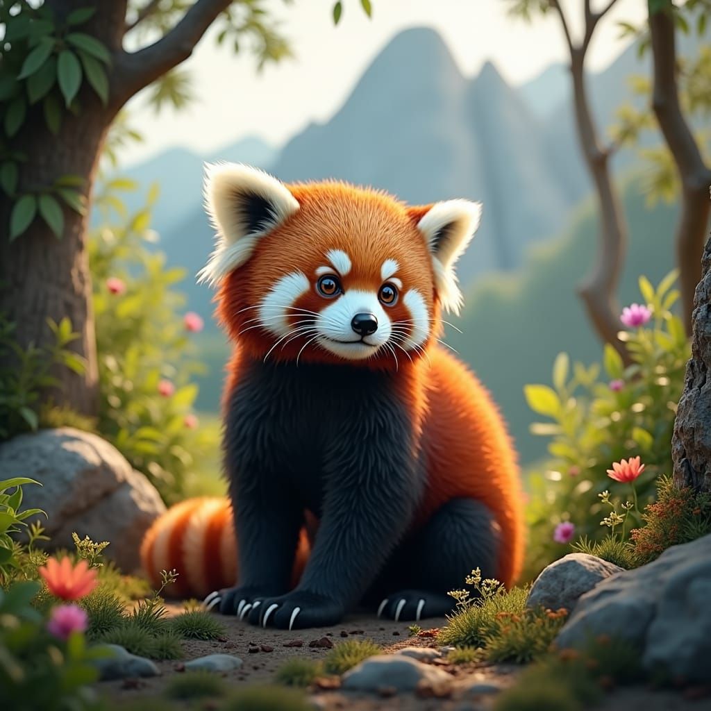 Cute Red Panda in Lush Tropical Forest