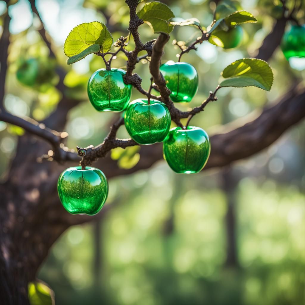 Steampunk Tree with Green Glass Apples