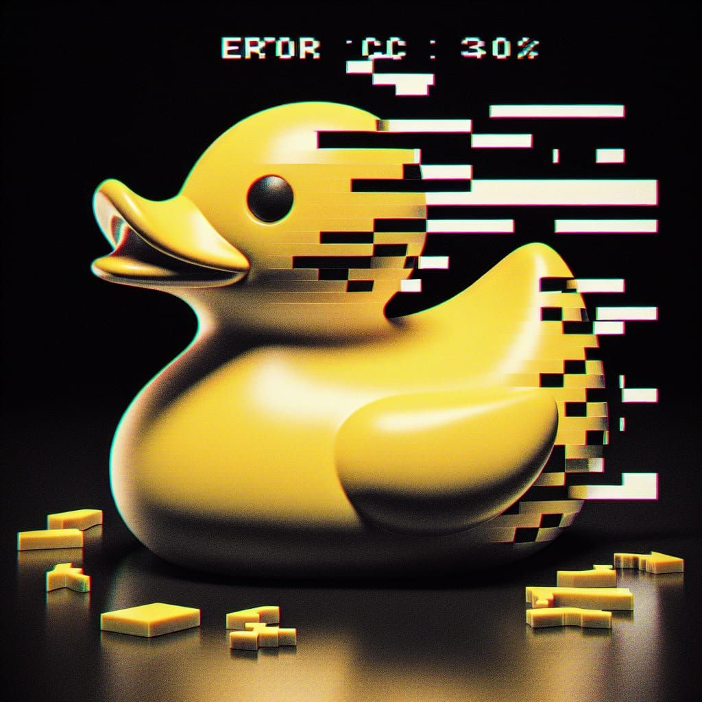Surrealistic Rubber Duck Melts in Glitchy Levitation on Blac...