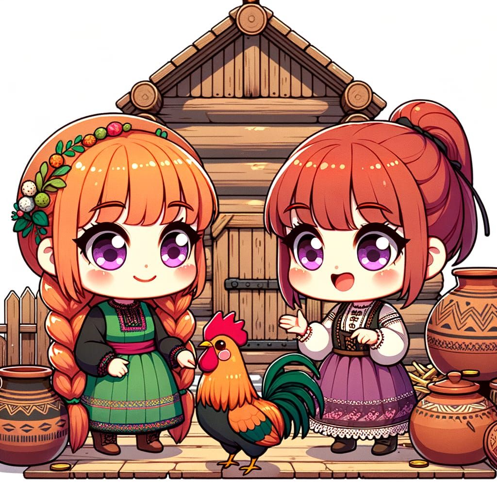 Chibi Kawaii Sisters in Slavic Mazanka