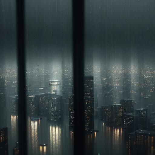 Rainstorm View from Skyscraper: Cinematic Film Still