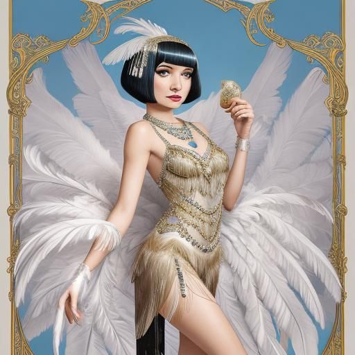 Art Deco Flapper Girl with Feathers