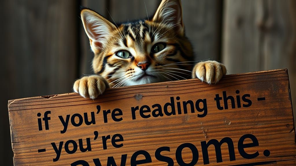 Winking Cat Holds 'You're Awesome' Sign - Cinematic Film Sti...