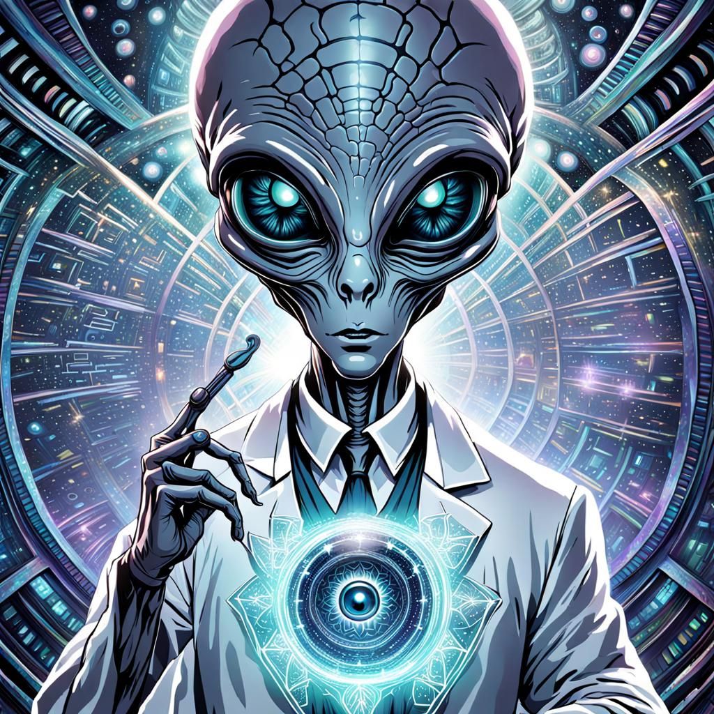 Friendly Alien in DMT Trance: New School Tattoo Art