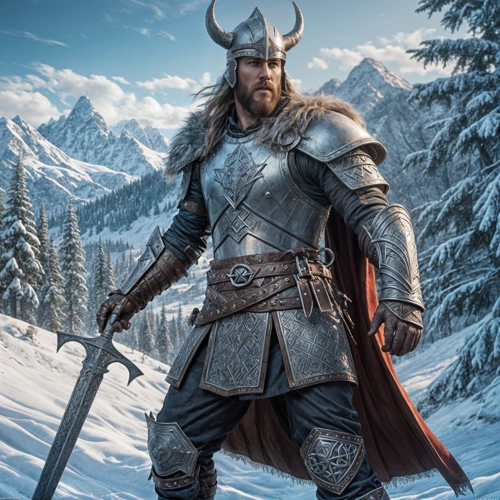 Epic Viking Templar Warrior in Winter Landscape