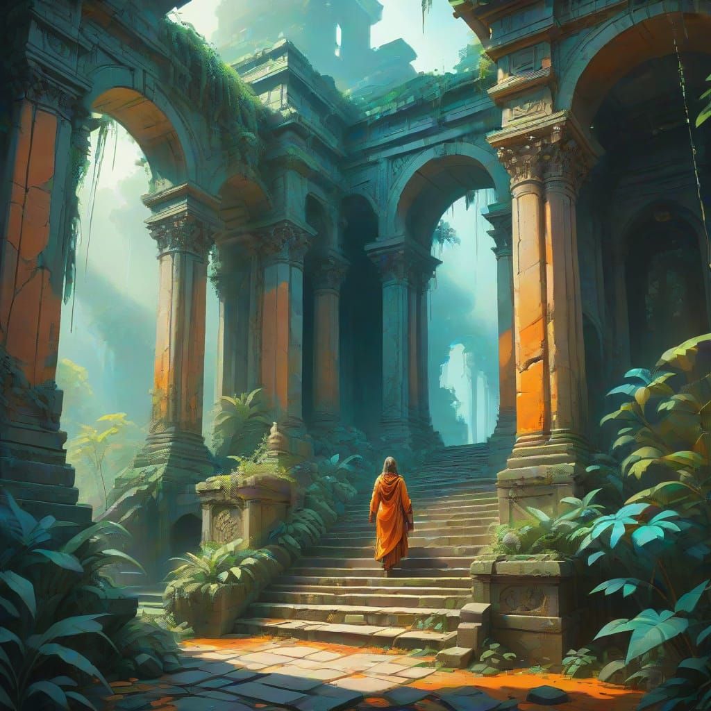 Epic Jungle Temple in Vibrant Watercolor Style