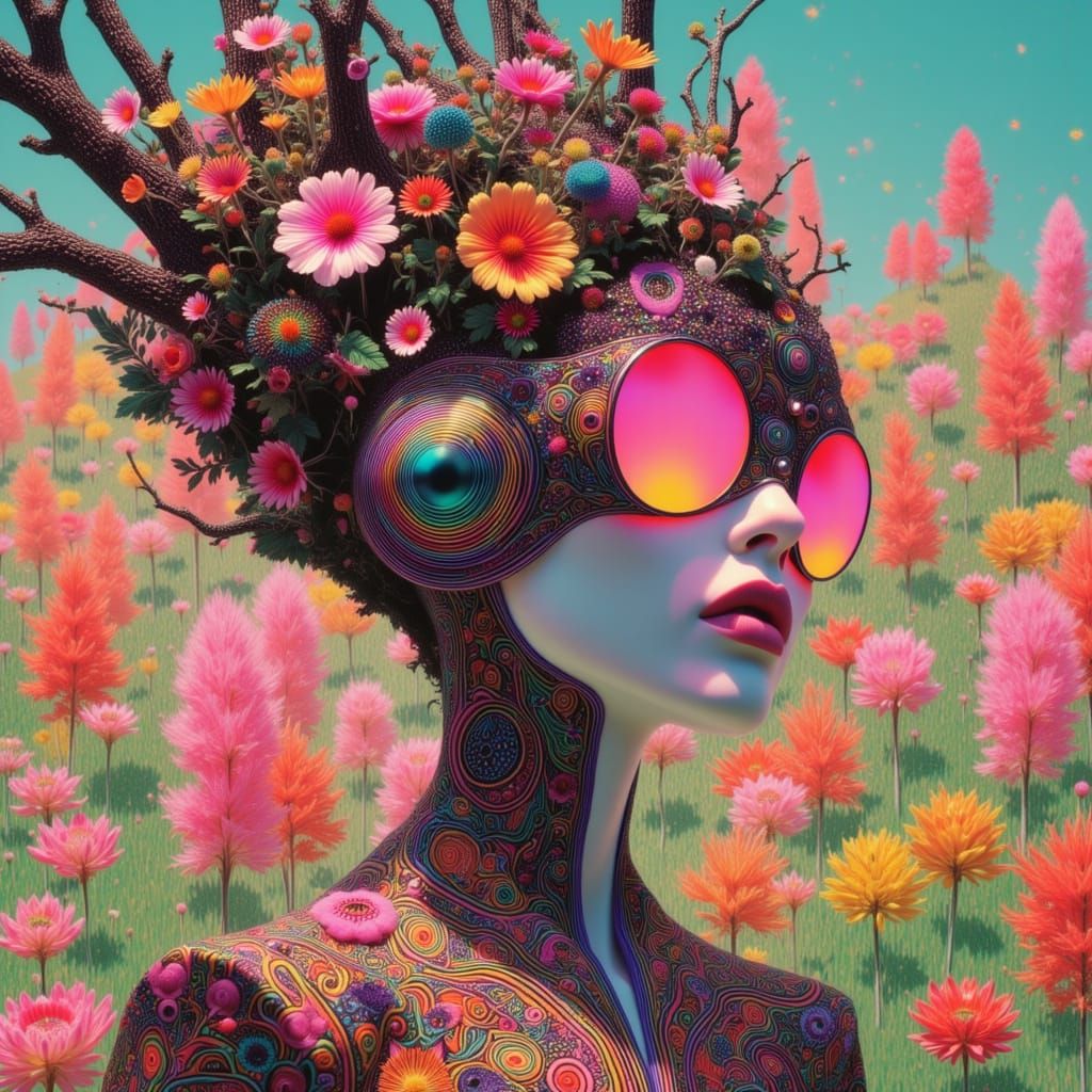 Retro-Futuristic Solar-Punk Woman in Alien Landscape