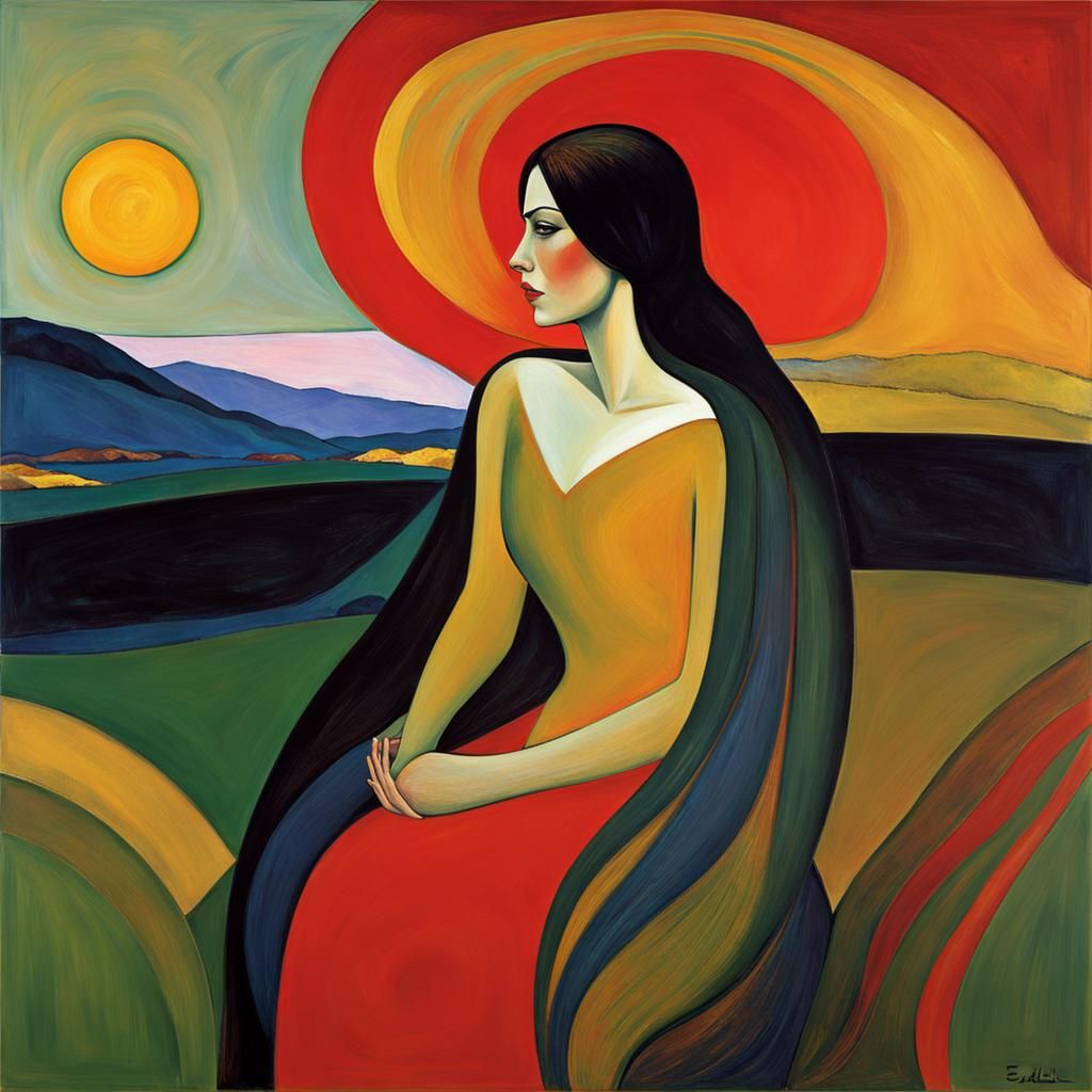 Contemplative Woman: Abstract Expressionist Style Image