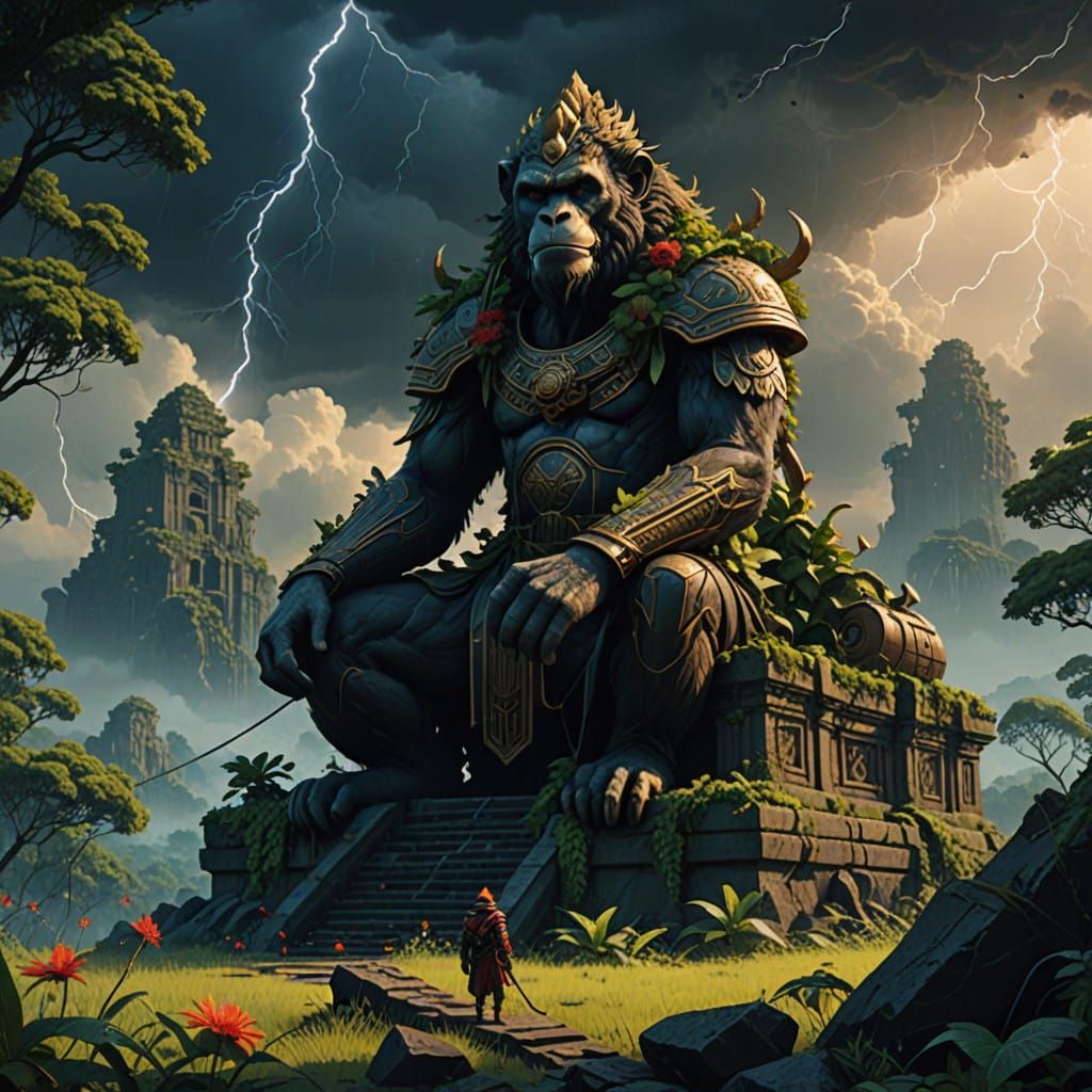 Epic Jungle King Monkey in a Dramatic Digital Landscape