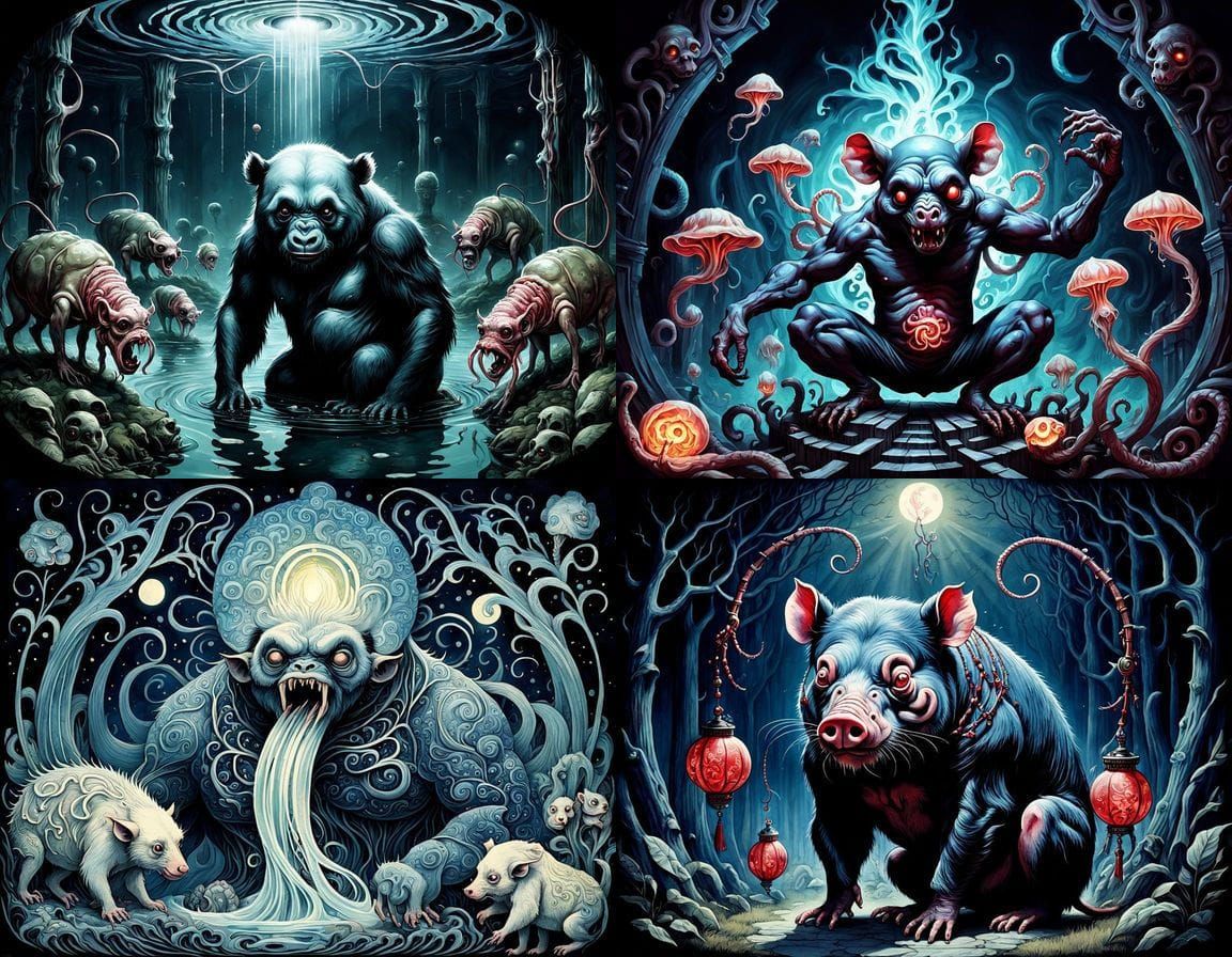 Grotesque Surreal Malaysian Homunculus in Swirling Meat Vort...