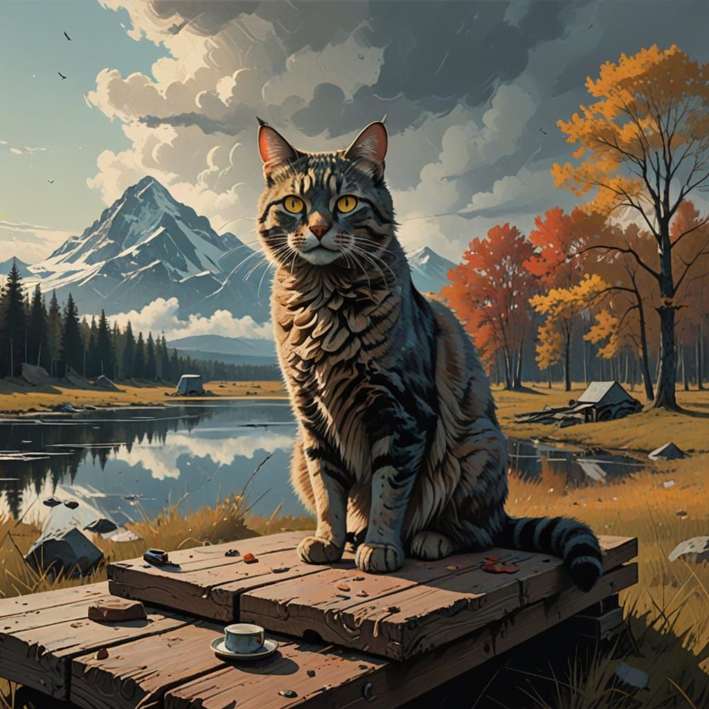 Surrealistic Cat in Hyperrealistic Style with Vibrant Colors...