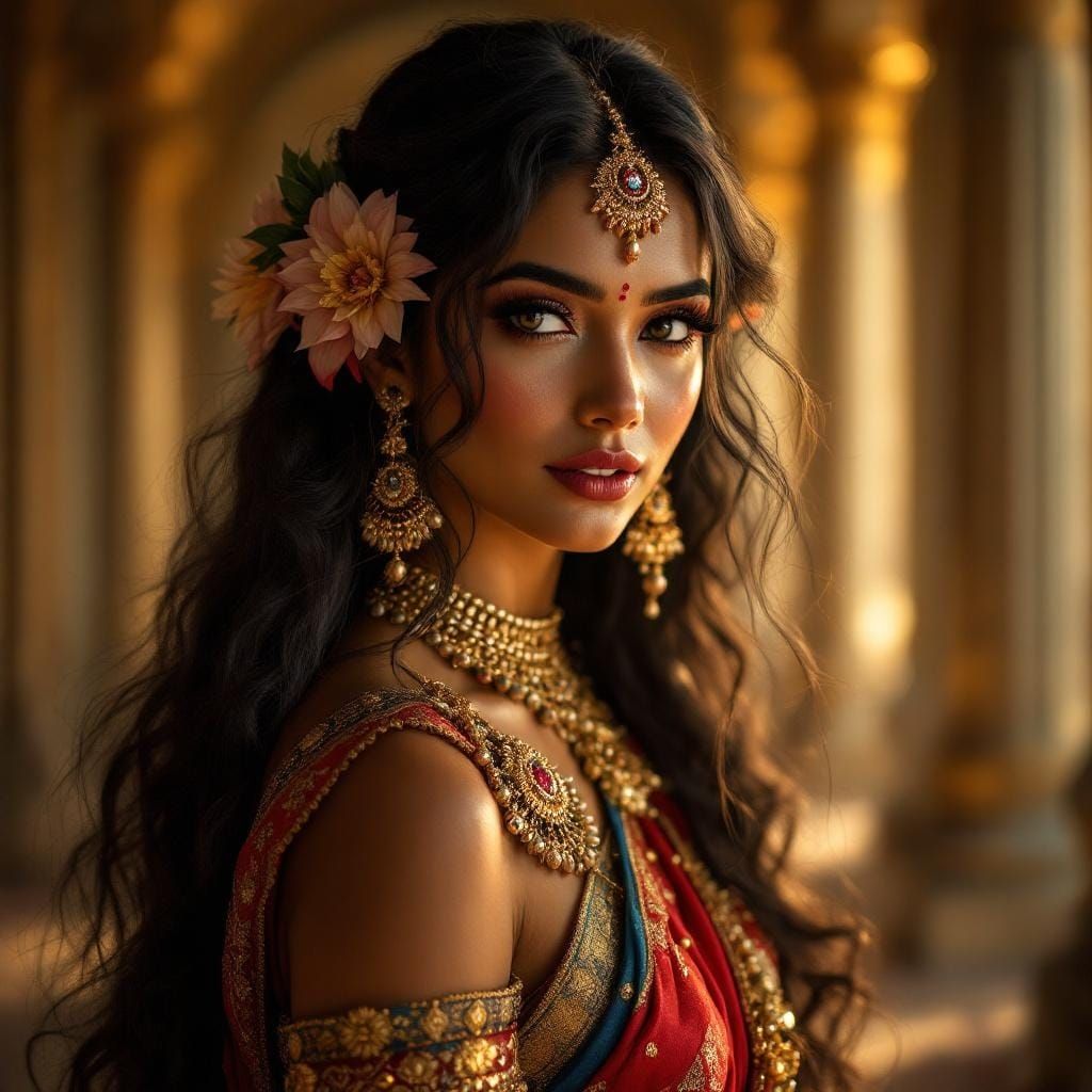 Urvashi: Stunning Indian Goddess in Golden Light