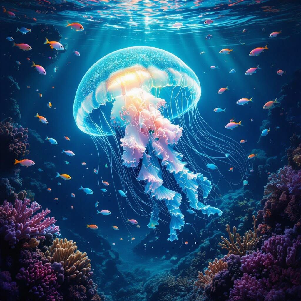 Bioluminescent Jellyfish Dancing Through Deep Ocean Dreamsca...