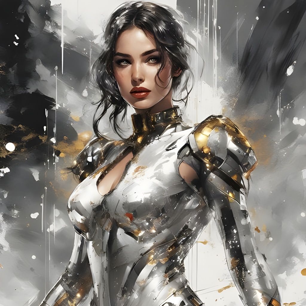 Futuristic Spanish Girl Portrait with Silver and Gold