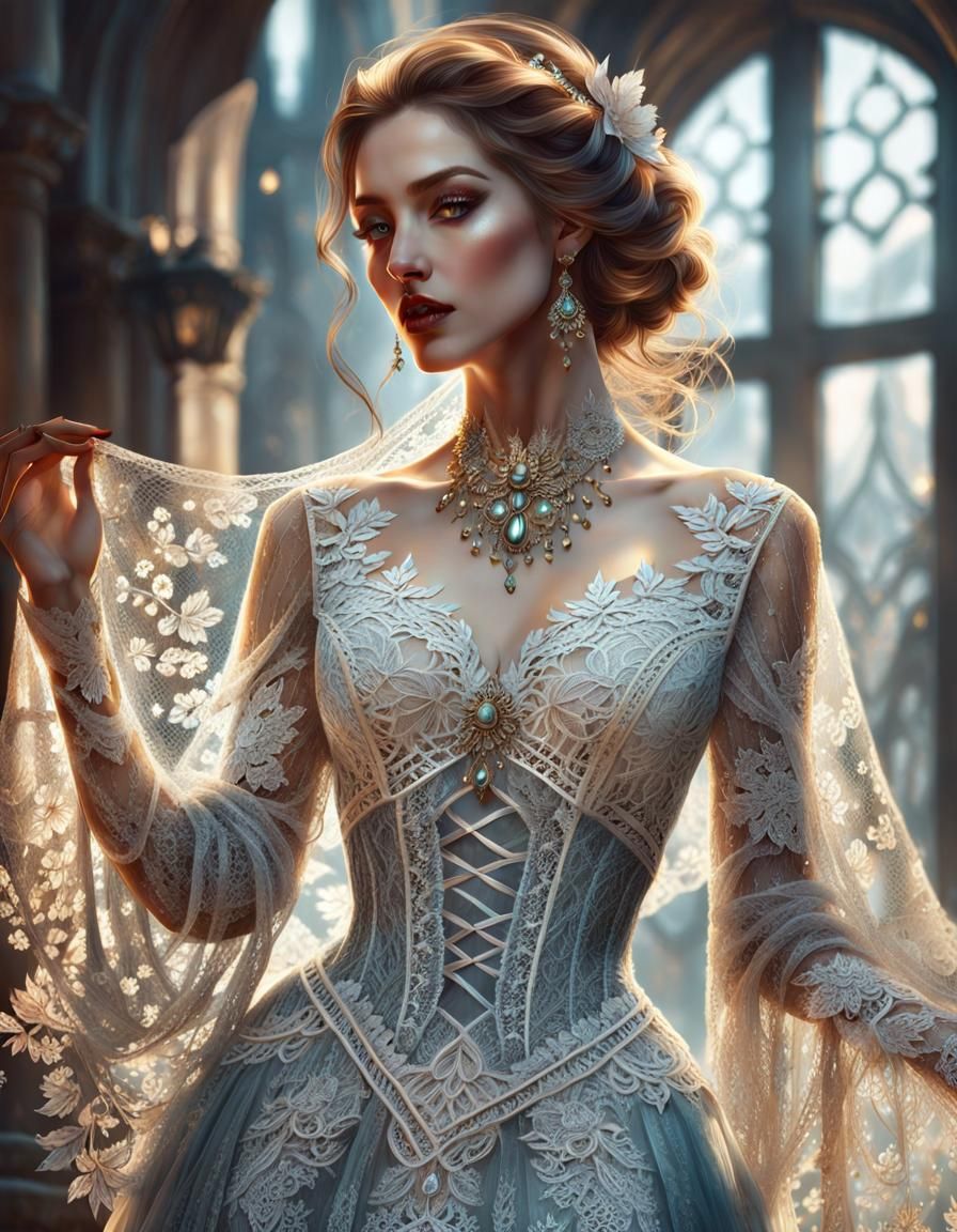 Enchanting Woman in Fantasy Art with Lace