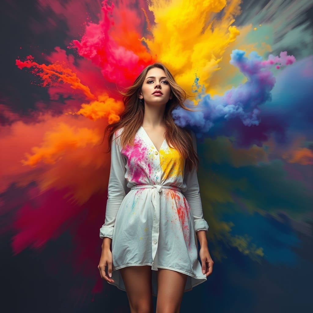 Woman in Rainbow Powder, Abstract Expressionist Style