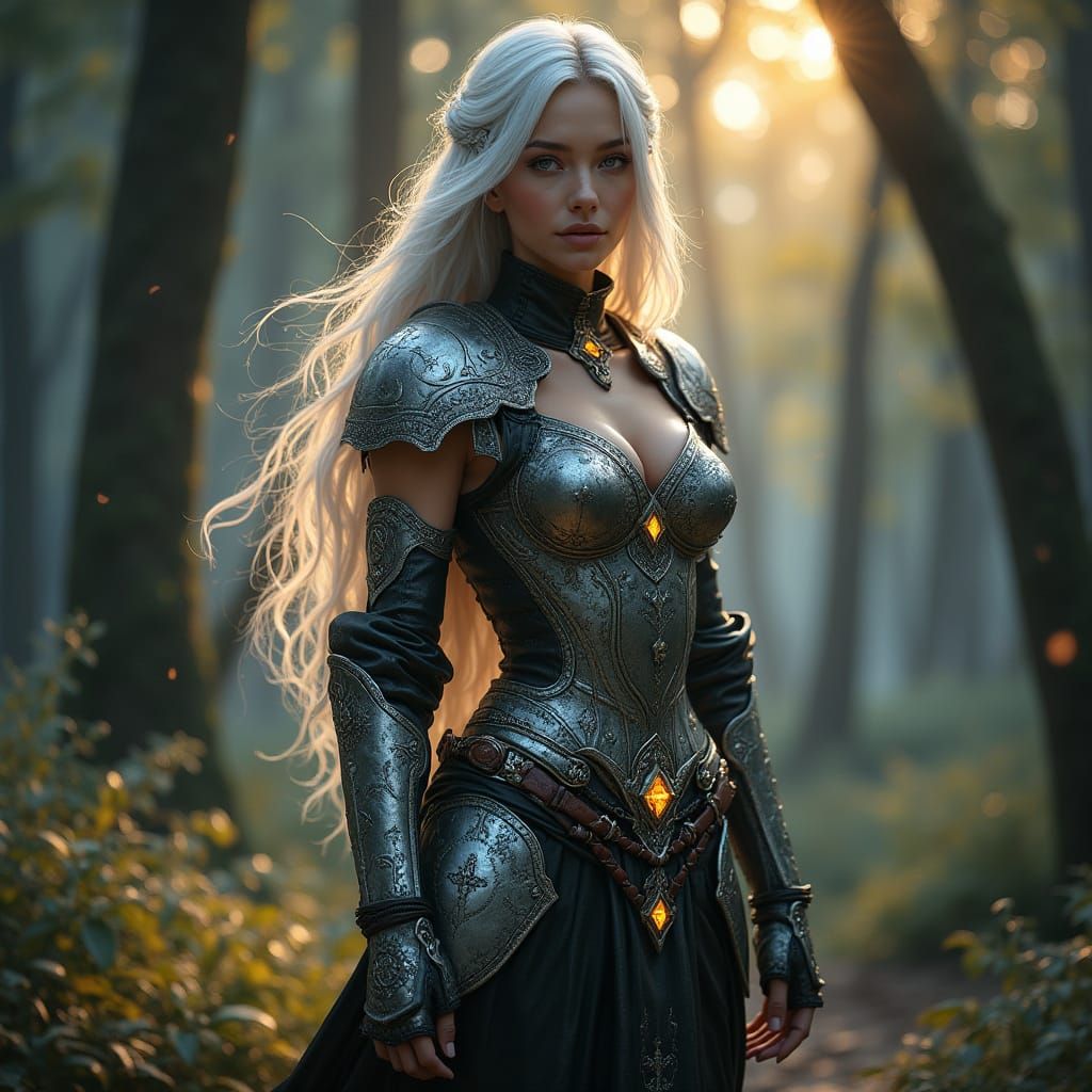 Fantasy Goddess in Enchanted Forest: Digital Painting