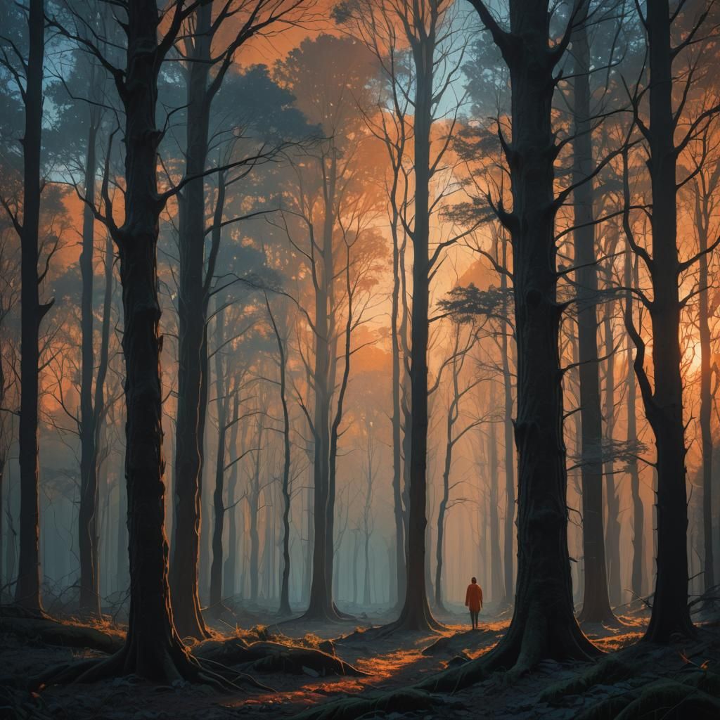 Mystical Forest Figure in Monochromatic Fantasy Art