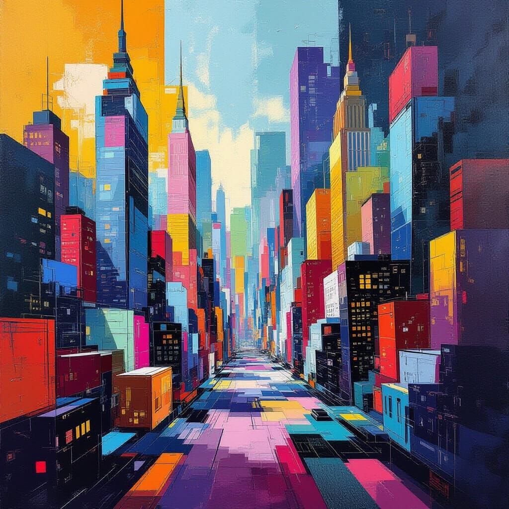 Abstract Geometric Cityscape in Constructivist Style